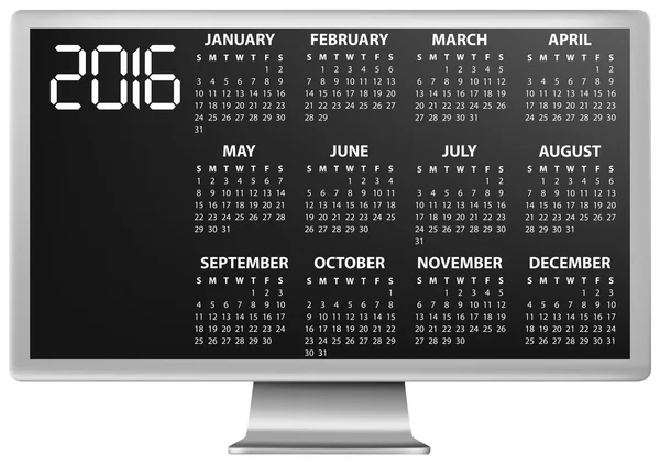 2016 calendar monitor — Stock Vector