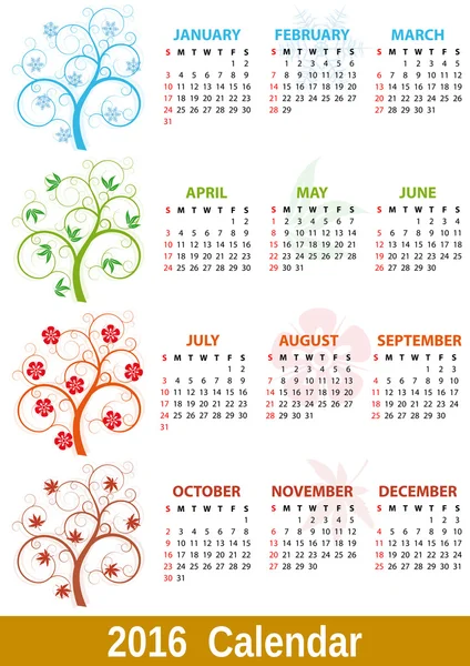 Árbol calendario 2016 — Archivo Imágenes Vectoriales