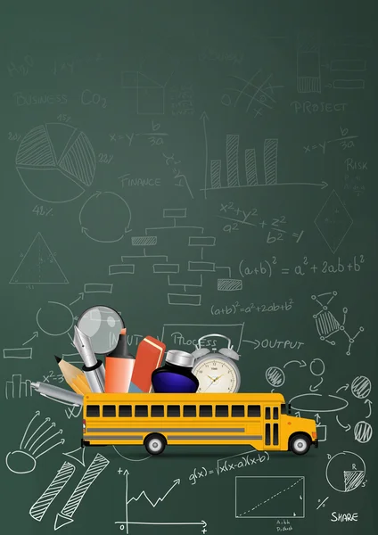 Autobus scolaire avec tableau noir — Image vectorielle