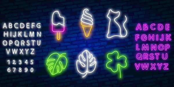 Pop art icons set. Pop art neon sign. Bright signboard, light banner. Vector illustration Pop art icons set. Pop art neon sign. Set of neon stickers, pins, patches in 80s-90s neon style. — Stock Vector