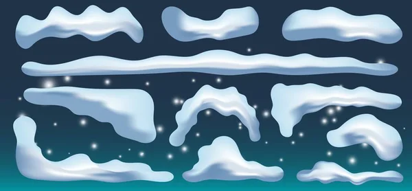 Set de Gorra de nieve aislada. Decoración de casa de invierno. Elementos nevados sobre fondo azul. Editable hielo copo de nieve elementos decorativos nevados. Efecto congelado. Ilustración vectorial — Vector de stock