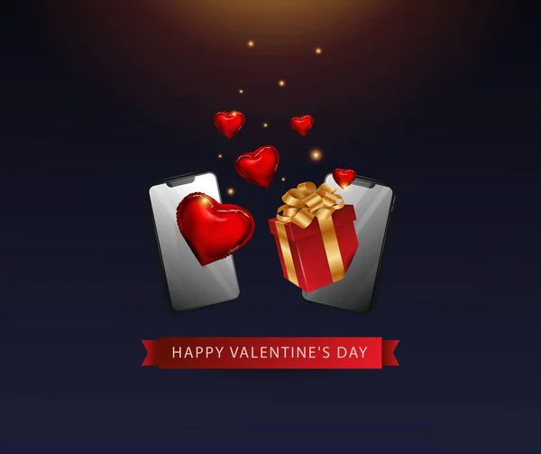Virtuális kapcsolatok. Egy pár egy online chat, utalva a távolsági kapcsolat vagy online Ismerkedés formájában Valentine.In szerelem az interneten keresztül. Valentin napi ajándékok. — Stock Vector