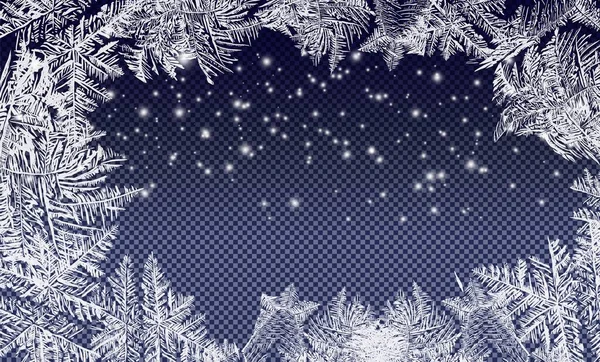 フロストパターンの背景 雪片と冬 ベクトル氷の結晶 の冷凍テクスチャ 星の輝きの背景 — ストックベクタ