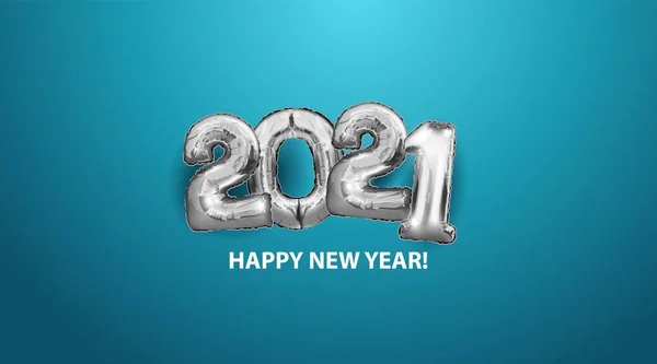 Números Plata Metal Azul 2021 Feliz Año Nuevo Símbolos Lámina — Vector de stock