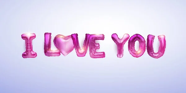 Globo realista de San Valentín. Confesión Te amo de globos de papel rosa 3D aislados. El texto del anuncio te amo en forma de corazones de bolas. Sorpresa en forma de ilustración vectorial — Vector de stock