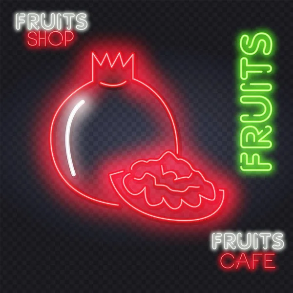 Romã com Sinal de Neon Sementes. Ilustração vetorial da promoção alimentar. Fruta romã, ícone do judaísmo. Linha simples, ícones de religião vetorial esboço —  Vetores de Stock