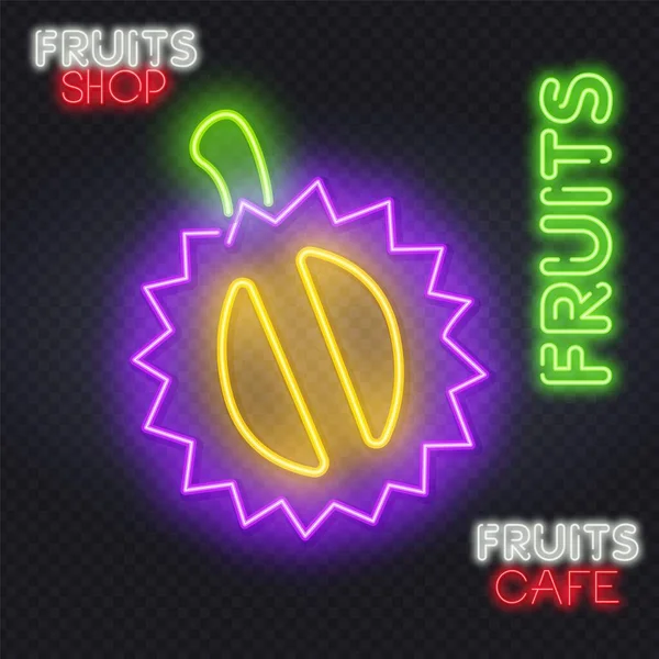 Ícone de neon Durian. desenho vetorial de ícones de tabuleta de néon de frutas. Ilustração vetorial. Ícones de jogo para cassino. Ícone da máquina de fenda. Slot sinal de néon. —  Vetores de Stock