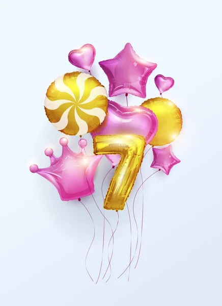 Balões Folha Férias Realistas Sete Anos Aniversário Conjunto Balões Para — Vetor de Stock