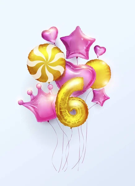 Globos Lámina Vacaciones Realistas Seis Años Aniversario Conjunto Globos Para — Archivo Imágenes Vectoriales