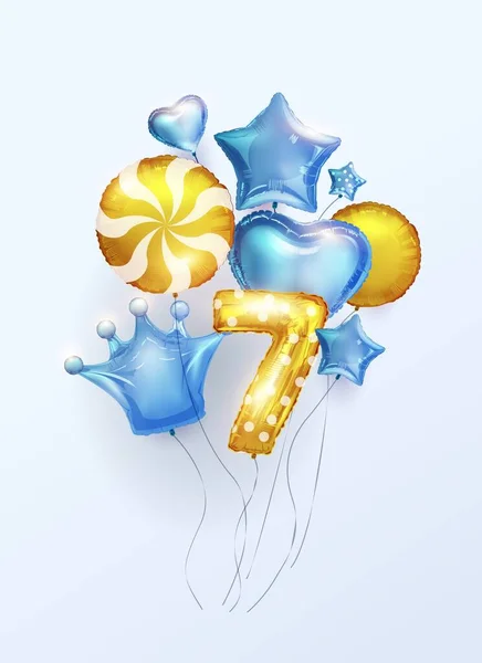 Boy Children Birthday Background Colorful Balloons Form Numbers Seven Stars — стоковый вектор