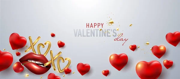 Bannière Horizontale Joyeuse Saint Valentin Arrière Plan Avec Des Cœurs — Image vectorielle