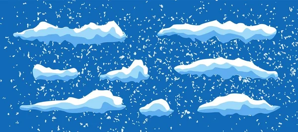 Winter achtergrond. Kerst versierd met Sneeuwkappen, sneeuwballen en snowdrifts set. Winter decoratie element. Vectorillustratie — Stockvector