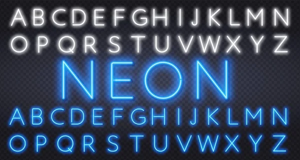 Fuente Neon tube alphabet. Letras de color azul y blanco. Tipografía vectorial para titulares, carteles, etc.. — Vector de stock