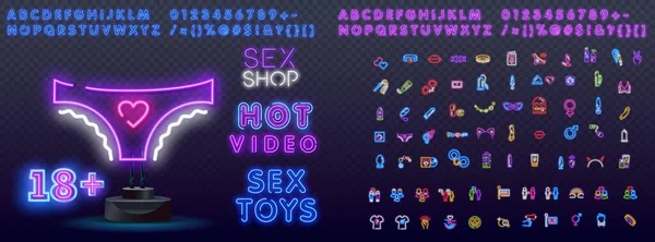Sex Shop Neon Concept. neon sign of BDSM logo for template decoration. Exclusive sex toys neon sign. Vector Illustration of Adult Toys Promotion.