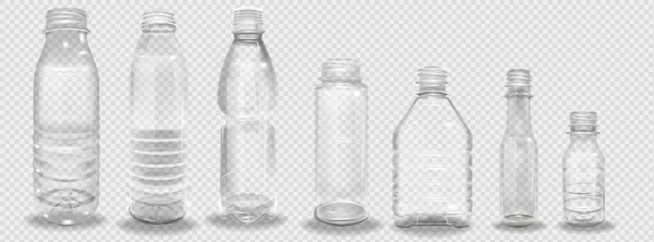 Набір пластикових пляшок. Порожня реалістична пластикова пляшка. Векторна ілюстрація 3d прозорої пляшки з порожньою наклейкою . — стоковий вектор