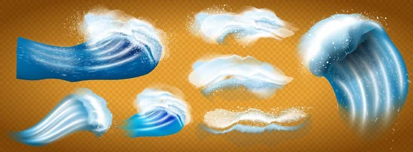 Conjunto de olas marinas azules aisladas sobre fondo blanco, también una idea de logotipo. vista superior de las olas del mar aisladas sobre fondo transparente. Ilustración vectorial — Archivo Imágenes Vectoriales