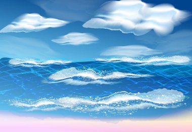 Tasarım için vektör deniz dalgası sembolleri, amblem ya da logo şablonu gibi. Şeffaf bir arkaplanda deniz ve dalgalar. Deniz gelgiti mavi dalga sıçraması çizimi