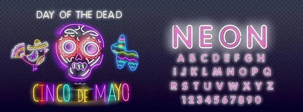 Day of the Dead Neon Concept. Illustrazione vettoriale della promozione delle vacanze messicane. Dia de los Muertos Neon Banner Design. Illustrazione vettoriale — Vettoriale Stock