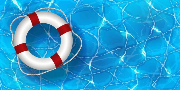 Vektor-Illustration der Rettungsboje im Wasser. Wasserbecken Sommer Hintergrund mit weißem Pool Float Ring. Bunte Vektor-Plakatvorlage für den Sommerurlaub. — Stockvektor