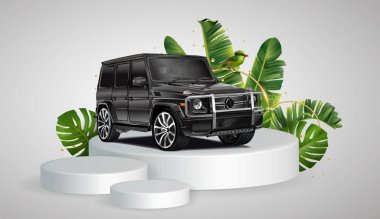 Moskova, Rusya Haziran 2020: Vector Mercedes-AMG G 63 Özel Versiyon beyaz arka planda izole edilmiş, G sınıfı off-road otomobil Mercedes-Benz tarafından üretiliyor. 3 boyutlu görüntüleme. Vektör arabası beyaz üzerine izole edildi