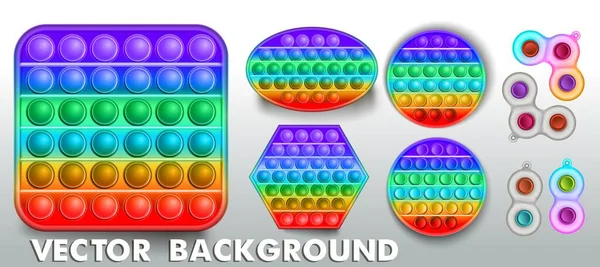 Renkli, duyusal anti-stres oyuncağı el vektör illüstrasyonuna yerleştir. Stres önleyici oyuncaklar kıpır kıpır eder duyusal olarak patlatır ve basit gamzeler. Renkli silikon baloncuklar. Moda anahtarlıkları basit gamzeler