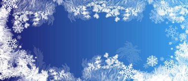Frozen window background with hoarfrost patterns can be used for Christmas sale or New Year Party leaflet. Vector EPS10. Frost pattern background. Frozen texture in winter vector ice crystals