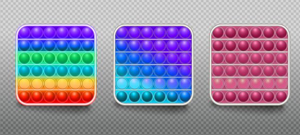 Set of colorful fidget antistress sensory toys for kids. Fidget sensory pop it, simple dimple trendy toy. Colorful silicone bubbles. Vector illustration