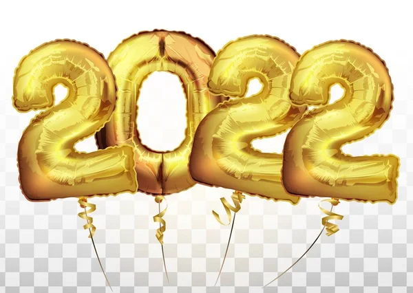 Realistische 3D 2022 gouden folie ballon vliegen in de lucht geïsoleerd op witte achtergrond. Concept ontwerp voor kerst en nieuwjaar versieren element of banner, poster, wenskaart. Vectorillustratie — Stockvector
