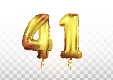 Altın folyo 41 numaralı metal balon. Parti dekorasyonu altın balonları. Yıldönümü tabelası Mutlu bayramlar, kutlama, doğum günü