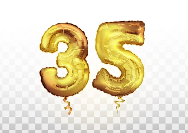 Oro número 35 treinta y cinco globo metálico. Decoración fiesta globos dorados. Signo de aniversario para feliz fiesta, celebración, cumpleaños. Globo de diseño metálico. — Archivo Imágenes Vectoriales