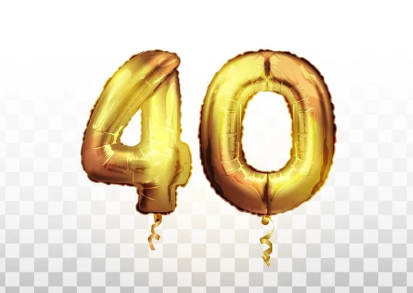 40 nombre d'or quarante ballon métallique. Décoration de fête ballons dorés. Signe d'anniversaire pour de bonnes vacances, célébration, anniversaire, carnaval, nouvelle année. Ballon design métallique. — Image vectorielle