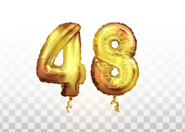 48 numaralı Altın folyo, 48 numaralı metalik balon. Parti dekorasyonu altın balonları. Mutlu bayramlar için yıldönümü tabelası, kutlama, doğum günü, karnaval, yeni yıl. sanat — Stok Vektör