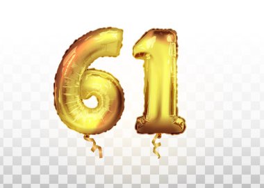 661 numaralı Altın Folyo Vektörü. Altmış bir numaralı metalik balon. Parti dekorasyonu altın balonları. Yıldönümü tabelası Mutlu bayramlar, kutlama, doğum günü