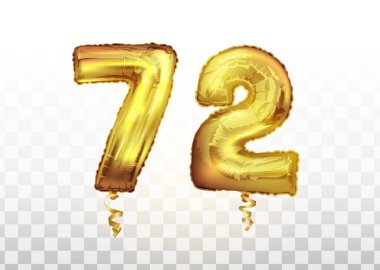 72 numaralı Golden vektörü 72 numaralı metalik balon. Parti dekorasyonu altın balonları. Yıldönümü tabelası Mutlu bayramlar, kutlama, doğum günü