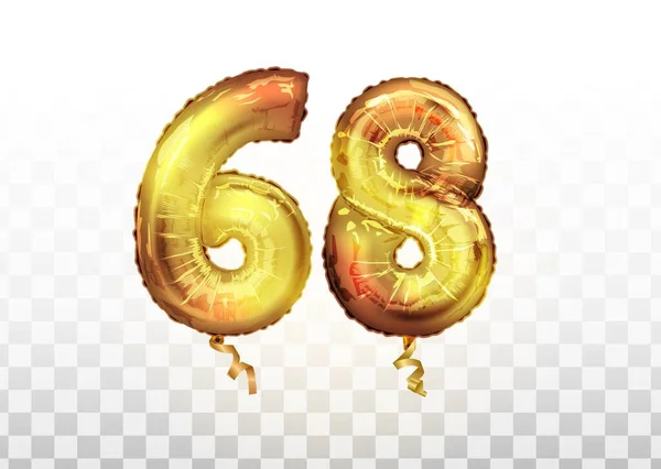 Vettore Numero d'oro 68 sessantotto palloncino metallico. Decorazione partito palloncini d'oro. Segno di anniversario per felice vacanza, celebrazione, compleanno — Vettoriale Stock