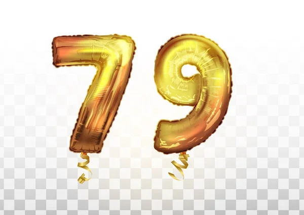 79 numaralı Altın folyo, 79 numaralı metalik balon. Parti dekorasyonu altın balonları. Yıldönümü tabelası Mutlu bayramlar, kutlama, doğum günü — Stok Vektör