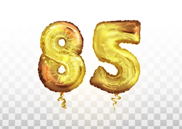 Wektor Złota folia numer 85 osiemdziesiąt pięć metaliczny balon. Dekoracja partii złote balony. Rocznica znak na szczęśliwe wakacje, uroczystości, urodziny — Wektor stockowy