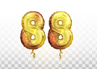 88 numaralı Altın folyo, 88 numaralı metalik balon. Parti dekorasyonu altın balonları. Yıldönümü tabelası Mutlu bayramlar, kutlama, doğum günü