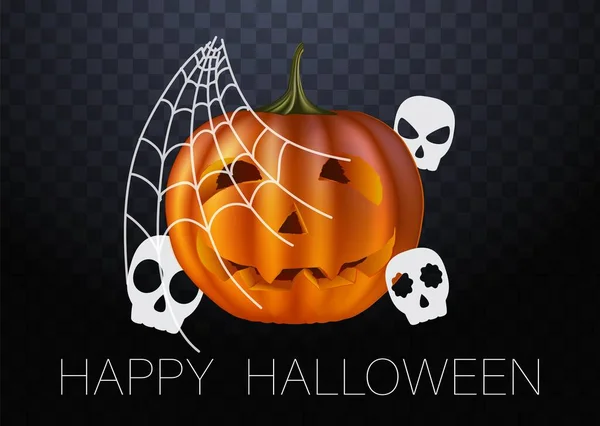 Vecteur réaliste citrouille Halloween avec bougie à l'intérieur. Joyeux visage citrouille Halloween isolé sur fond transparent. — Image vectorielle