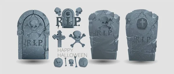 Elementos y objetos de Halloween para proyectos de diseño. lápidas para Halloween. Antiguo RIP. Tumba sobre fondo blanco — Archivo Imágenes Vectoriales