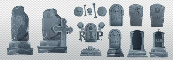 Halloween Elemente und Objekte für Design-Projekte. Grabsteine für Halloween. Antikes RIP. Grab auf weißem Hintergrund — Stockvektor