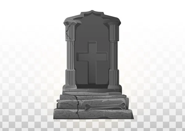 Monumento en la tumba. Lápida en el cementerio. Monumento gris en la tumba de RIP. Ilustración de dibujos animados vectoriales. Set de elementos Halloween. — Archivo Imágenes Vectoriales