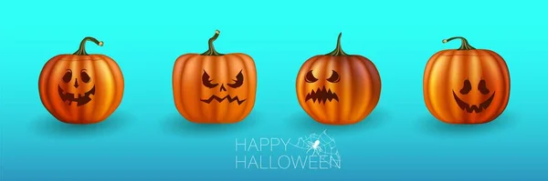 Set di zucche di Halloween, facce buffe. Vacanze autunnali. Illustrazione vettoriale EPS10. Zucche gialle per Halloween. Jack-o-lanterna espressioni facciali. — Vettoriale Stock