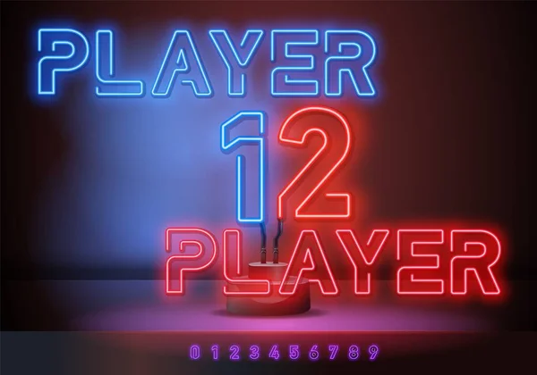 Παίκτης 2 και Παίκτης 1 σύμβολο νέον, φωτεινή πινακίδα, φωτεινό πανό. Λογότυπο παιχνιδιού νέον, έμβλημα. Εικονογράφηση διανύσματος — Διανυσματικό Αρχείο