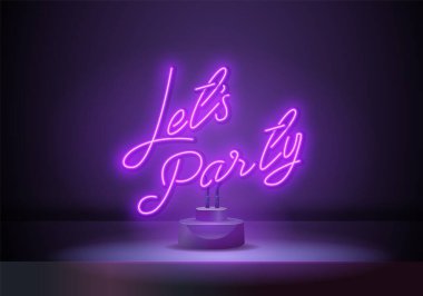 Parti mor neon işareti vektörü. Gece Partisi neon posteri, tasarım şablonu, modern moda tasarımı, gece tabelası, gece lambası reklamı. Vektör illüstrasyonu