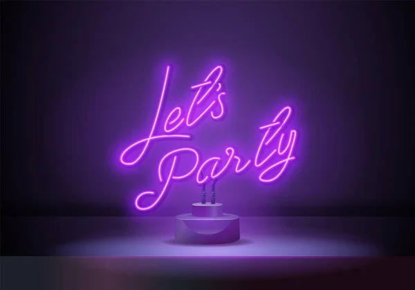 Lets Party violet Neon semn Vector. Night Party neon poster, șablon de design, design modern de tendințe, panou de noapte, publicitate luminoasă de noapte. Ilustrație vectorială — Vector de stoc