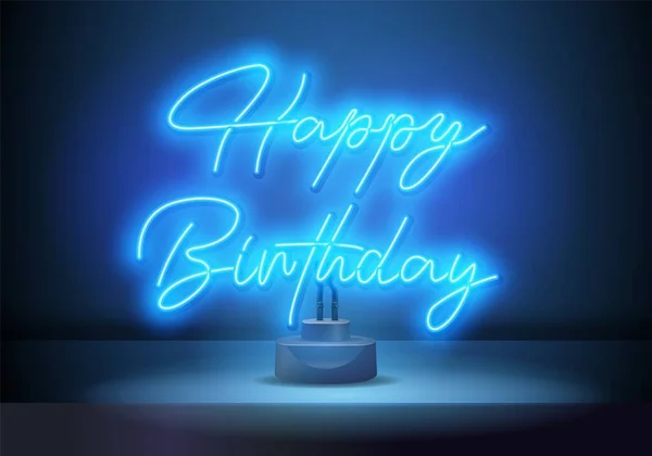 Feliz aniversário Neon vetor de texto. Sinal de néon feliz aniversário, modelo de design, design de tendência moderna, sinalização de néon noite. Ilustração vetorial — Vetor de Stock