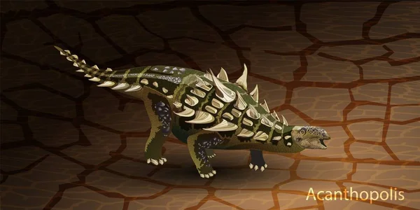 Dinosaurio realista Acanthopolis. Ilustración vectorial de un dinosaurio prehistórico ankylosaurus. Vista lateral, perfil. — Vector de stock