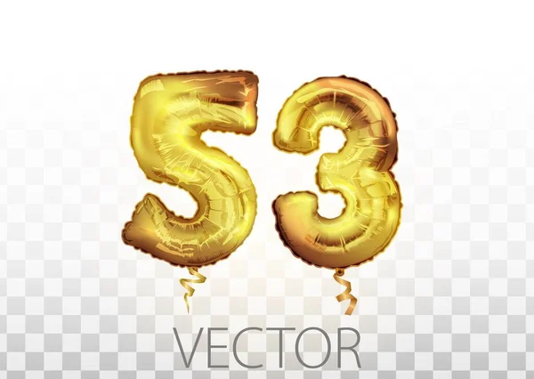 Vetor realista isolado número de balão dourado de 53 para decoração de convite no fundo transparente. Festa decoração balões dourados. Sinal de aniversário de férias felizes, celebração — Vetor de Stock