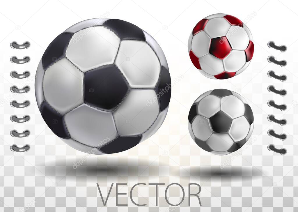 Shiny soccer ball waiting to be kicked, vector. High detailed realistic soccer ball on transparent background. Isolated vector illustration on a transparent background.